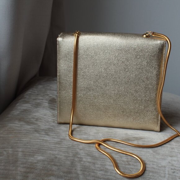 Miss Lewis Vintage Gold Purse with Gold Strap Bow Formal Feminine - Picture 3 of 7